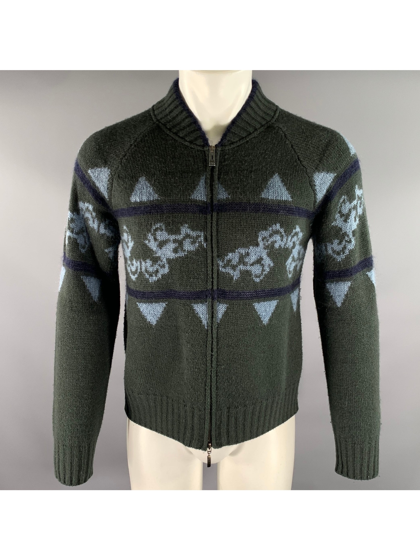 Emporio Armani Size S Blue Navy Grey Knit Acrylic Blend Sweater Bomber Jacket
